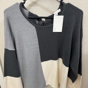 Color Block Sweater - Gray, Black, and Cream